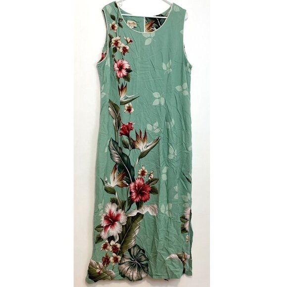 PARADISE BAY Plus Size Floral Bird of Paradise Long Dress Green Hawaiian Maxi - Picture 2 of 16
